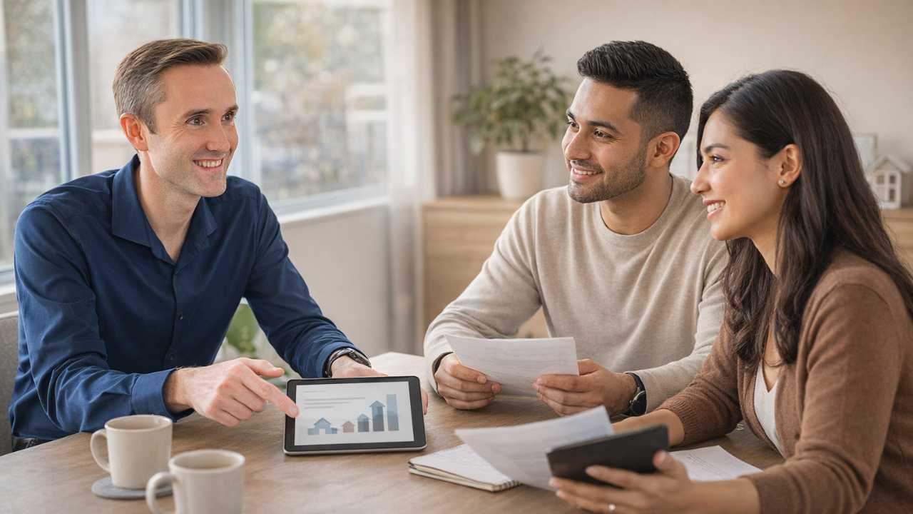 Joshua Tagg reviewing a mortgage file with clients